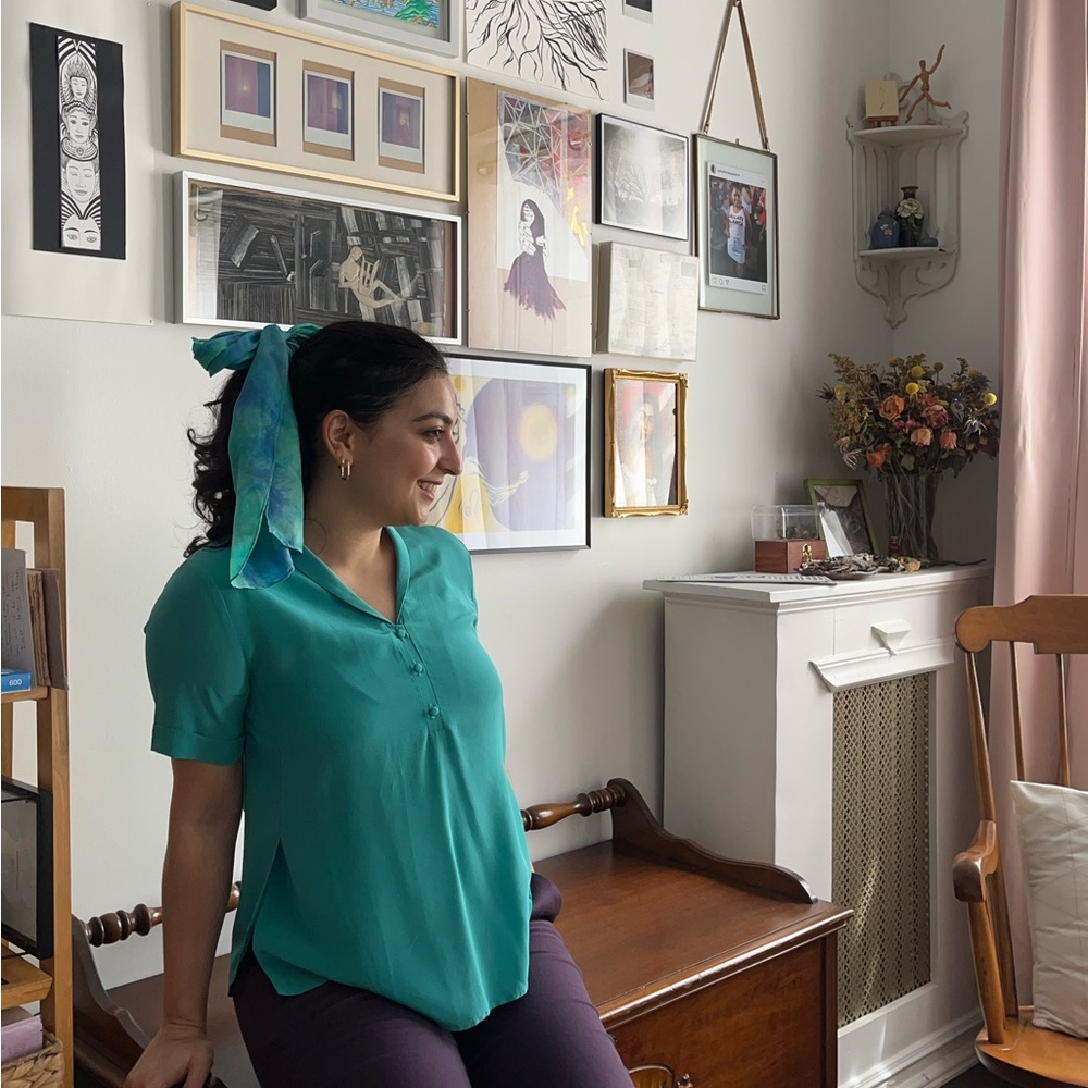 40s style silk turquoise blouse, never worn